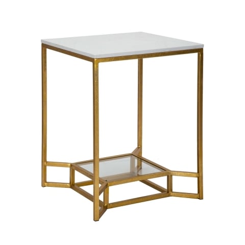 Stolik kawowy z metalową złotą ramą i marmurowym blatem 47x47x60 Double Marble Promocja