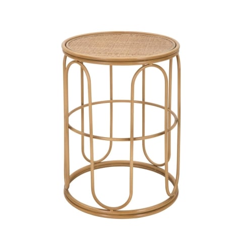Okrągły stolik kawowy z metalu i rattanu 55x40x40cm Samui Promocja
