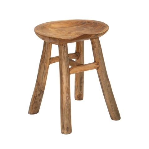 Stołek z drewna teak, naturalny design etniczny Sel Slim Promocja