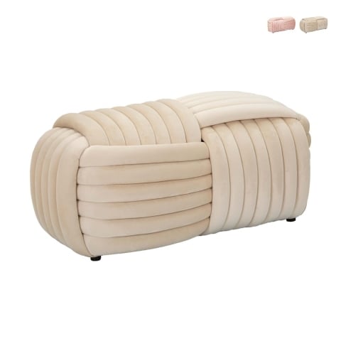 Nowoczesny puf ławkowy z plecionego aksamitu 90x45x45 cm Softy Promocja
