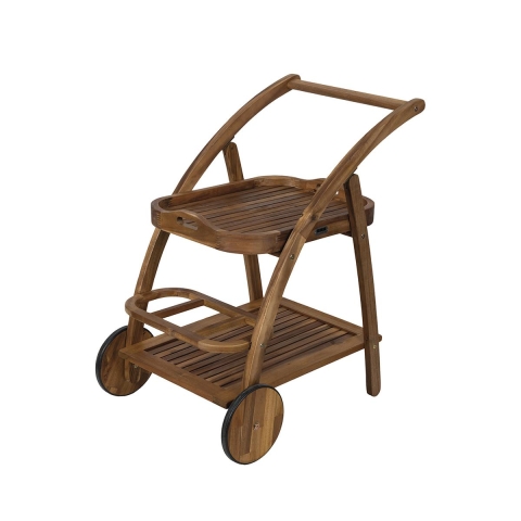 Carrello porta vivande due ripiani con ruote in legno di acacia Bali Promocja