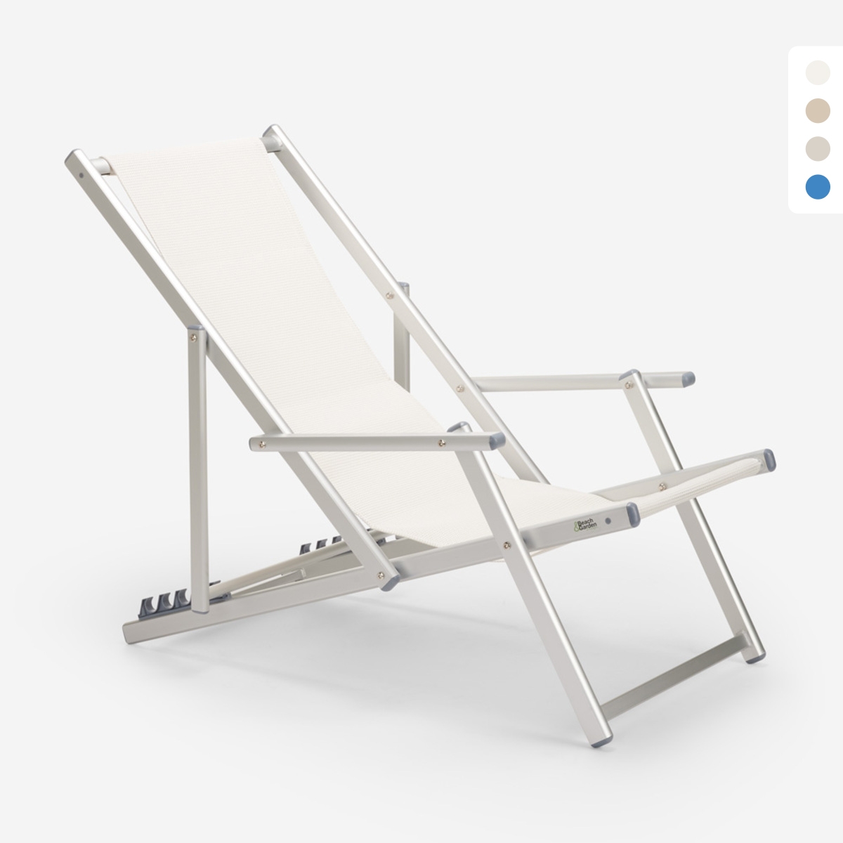 Morski leżak plażowy ze składanymi aluminiowymi podłokietnikami Riccione Gold Lux Środki Morski leżak plażowy ze składanymi aluminiowymi podłokietnikami Riccione Gold Lux Środki