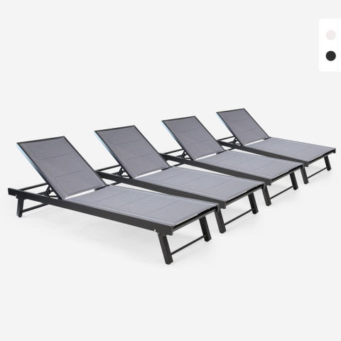 Zestaw 4 leżaków do ogrodu i basenu aluminiowe na kółkach Rimini. Promocja