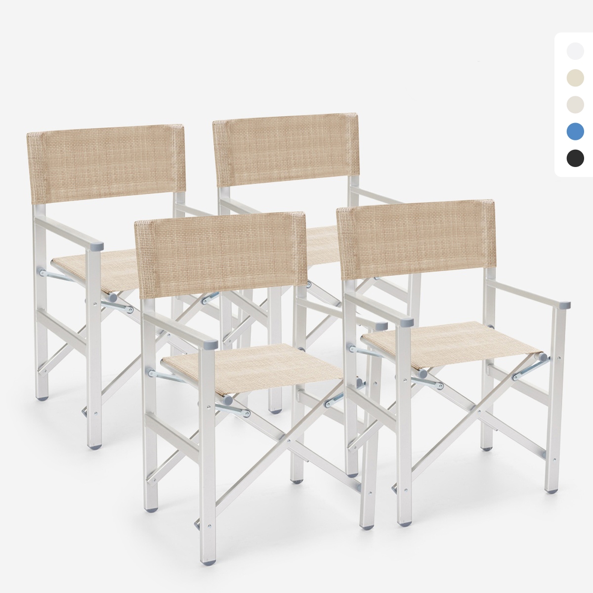 4 przenośne składane leżaki plażowe z aluminium Regista Gold 