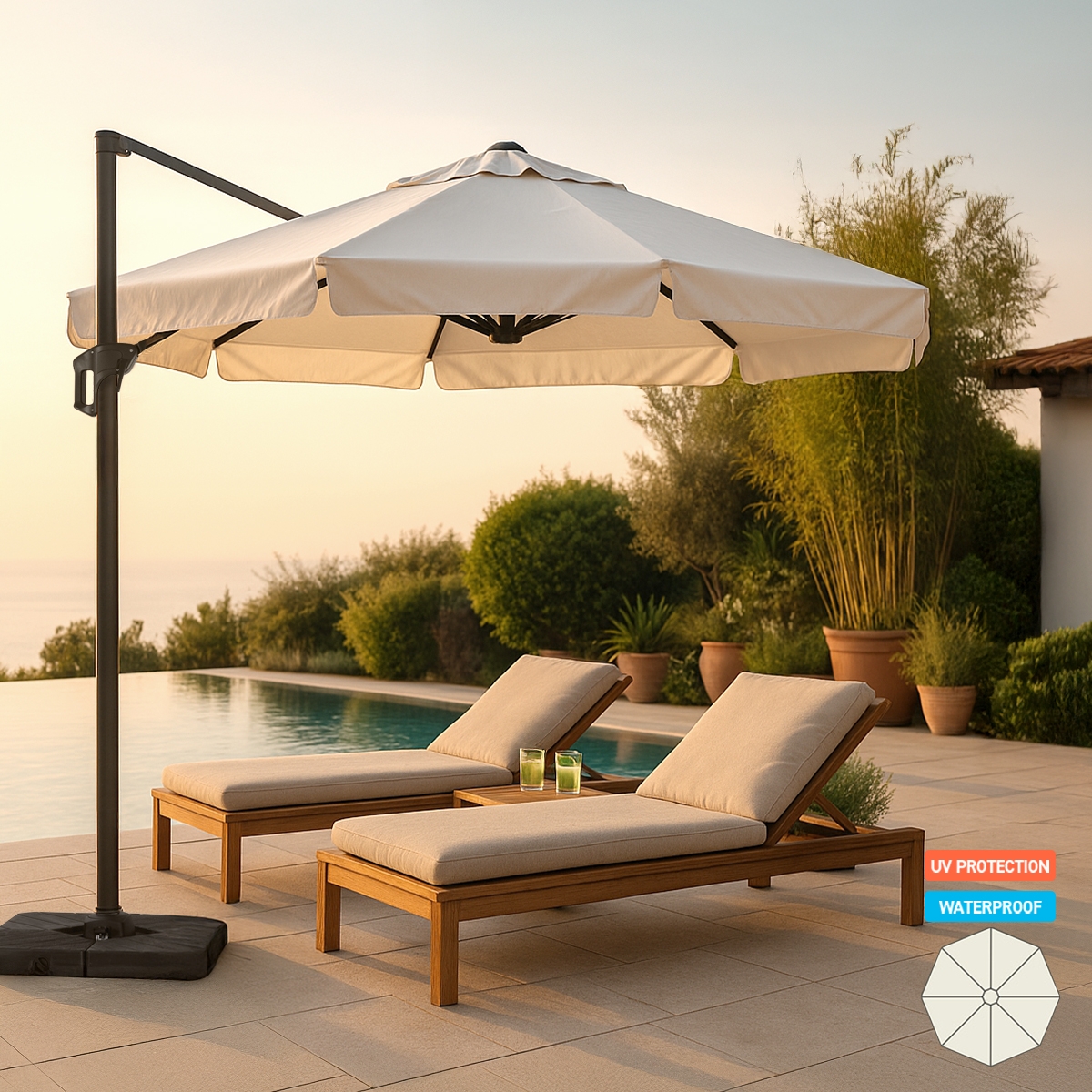 Parasol z bocznym drążkiem 3m z obrotowym ramieniem Boracay Promocja