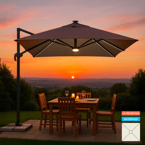 Parasol ogrodowy, składany, z lampka solarną LED 3x3m Paradise Brown Light Promocja