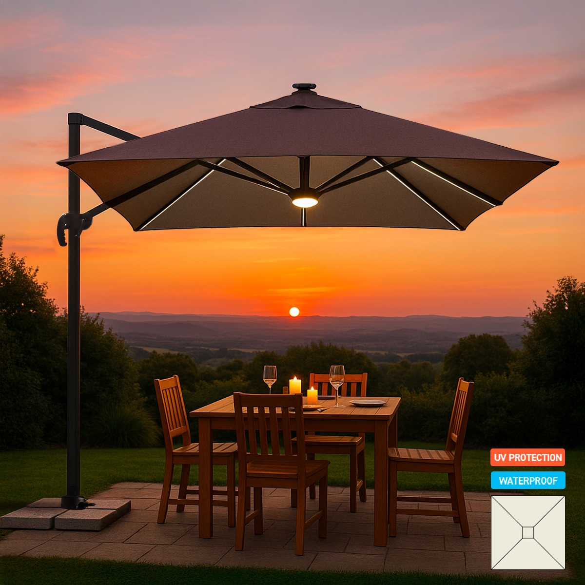 Parasol ogrodowy, składany, z lampka solarną LED 3x3m Paradise Brown Light Promocja