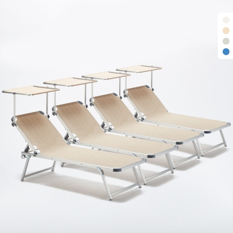 Zestaw 4 aluminiowych leżaków plażowych z daszkiem Neptune Promocja