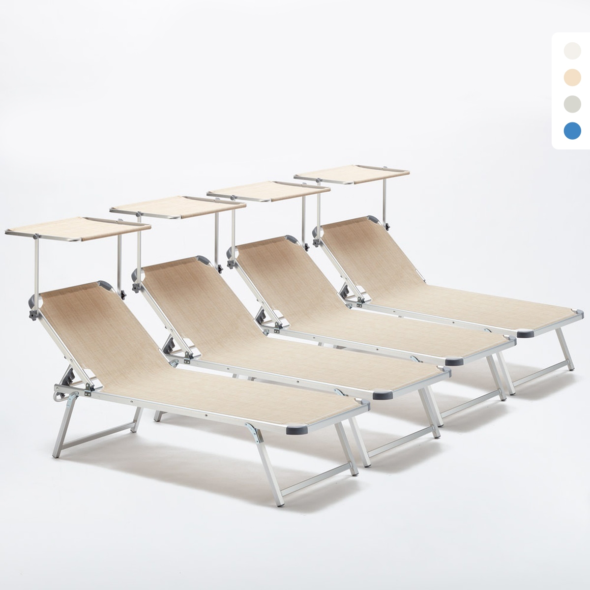 Zestaw 4 aluminiowych leżaków plażowych z daszkiem Neptune Promocja