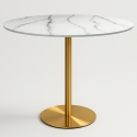 Stół do jadalni okrągły w stylu Goblet 120cm z efektem marmuru w kolorze złotym Monika+ Promocja