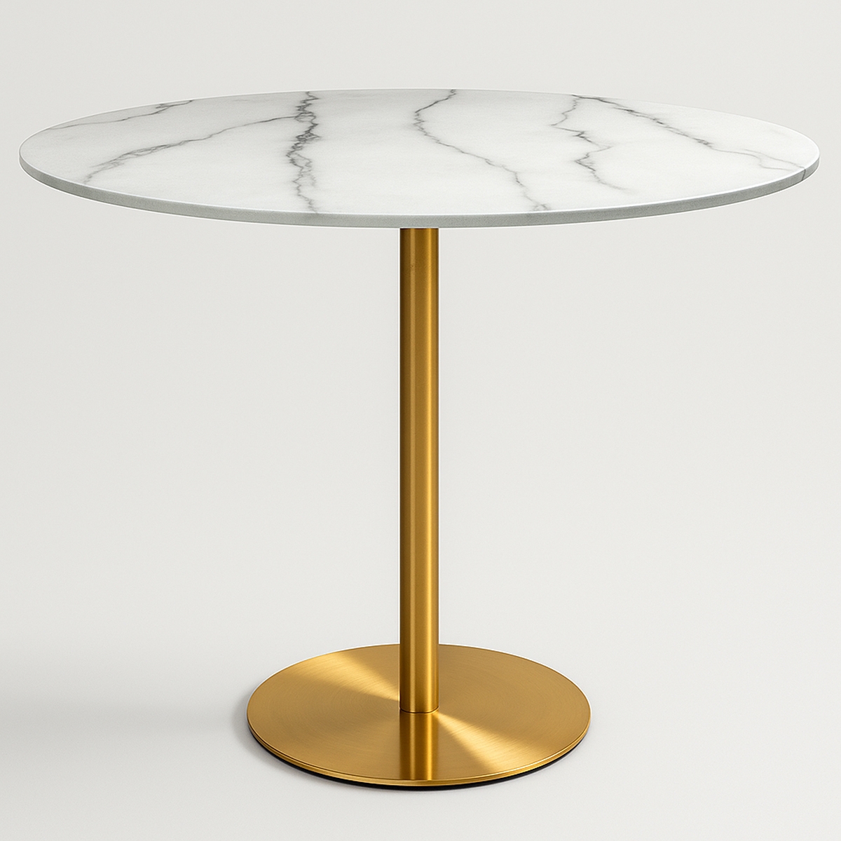 Stół do jadalni okrągły w stylu Goblet 120cm z efektem marmuru w kolorze złotym Monika+ Promocja