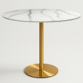 Stół do jadalni okrągły w stylu Goblet 120cm z efektem marmuru w kolorze złotym Monika+ Promocja