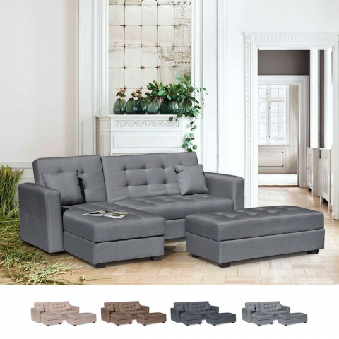 Rozkładana 3-osoobowa narożna kanapa z otwieraną puffą idealna do salonu lub sypialni