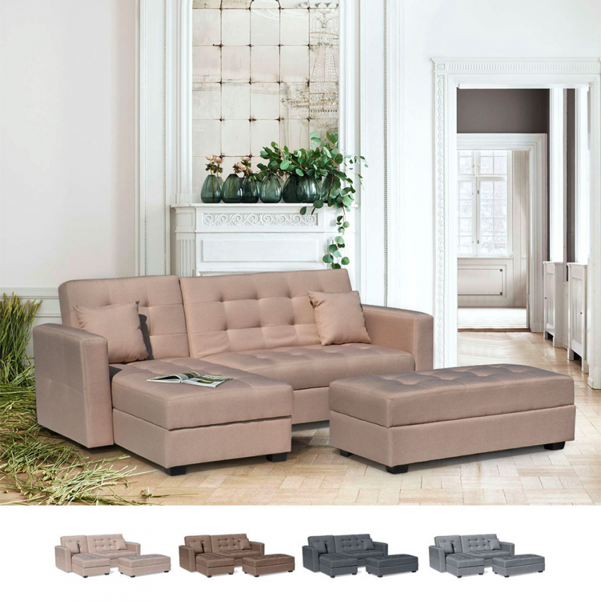 Rozkładana 3-osoobowa narożna kanapa z otwieraną puffą idealna do salonu lub sypialni Katalog