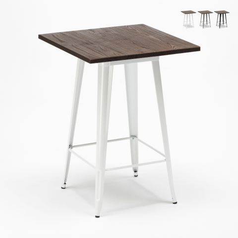Drewniany industrialny stolik z metalowymi nogami Tolix 60x60 Welded Promocja