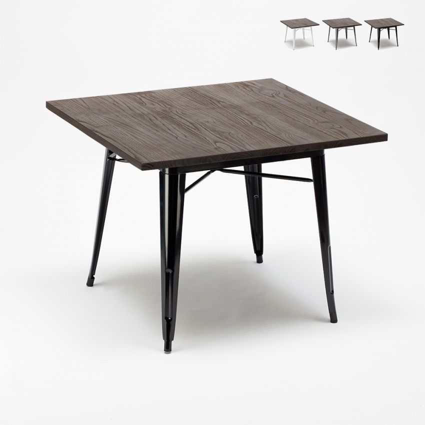 Drewniany stolik z metalowymi nogami styl industrialny 80x80 Allen Cechy