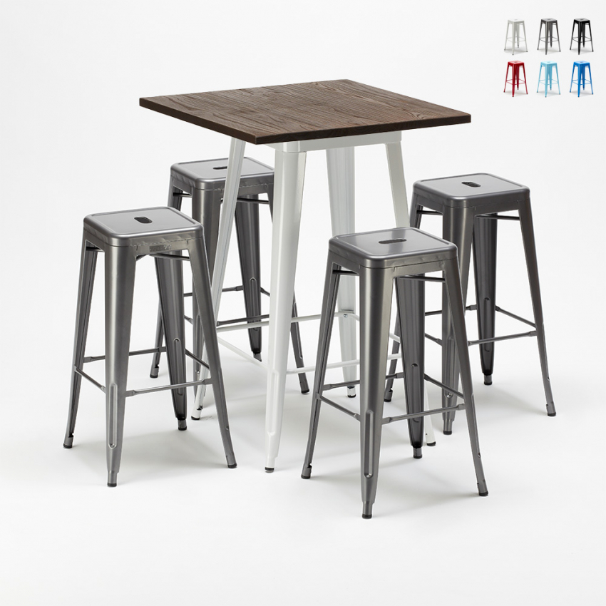 Zestaw 4 metalowe krzesła + 1 stół do baru lub pubów Harlem Stan Magazynowy Zestaw 4 metalowe krzesła + 1 stół do baru lub pubów Harlem Stan Magazynowy