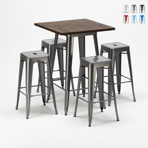 Zestaw 4 metalowe krzesła + 1 stół do baru lub pubów Williamsburg