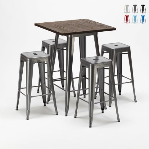 Zestaw 4 metalowe krzesła + 1 stół do baru lub pubów Williamsburg Promocja