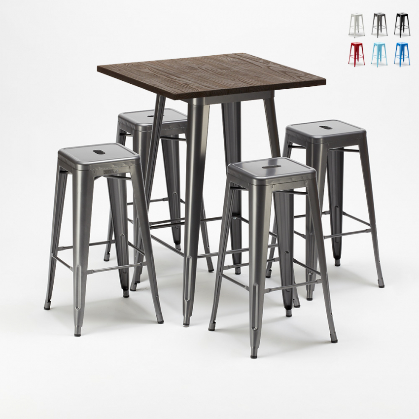Zestaw 4 metalowe krzesła + 1 stół do baru lub pubów Williamsburg Promocja Zestaw 4 metalowe krzesła + 1 stół do baru lub pubów Williamsburg Promocja