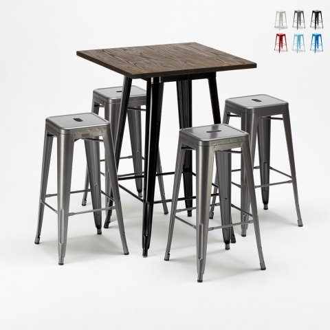 Zestaw 4 metalowe krzesła + 1 stół do baru lub pubów Little Italy