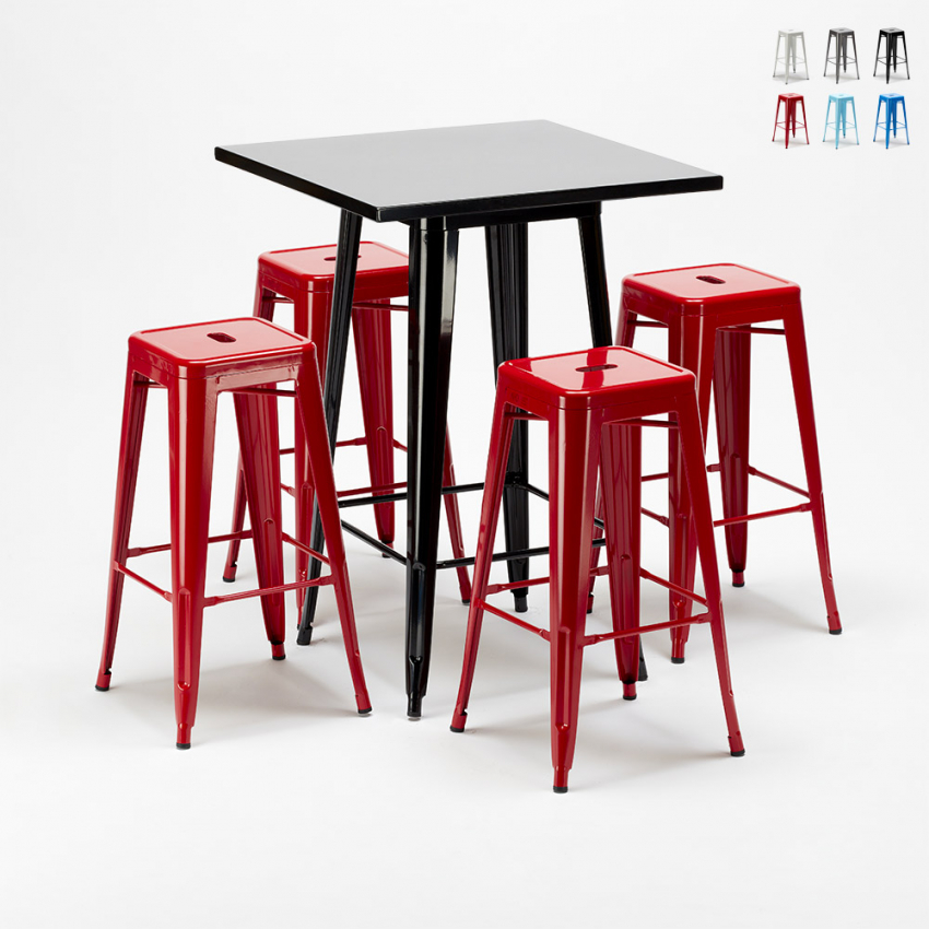 Zestaw 4 metalowe krzesła + 1 stół do baru lub pubów New York 