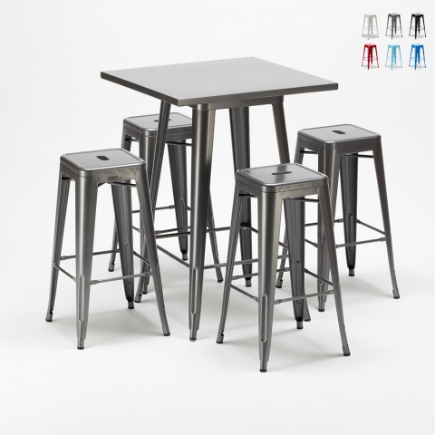 Zestaw 4 metalowe krzesła + 1 stół do baru lub pubów Gowanus