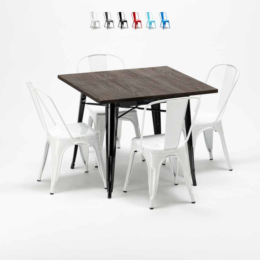 Zestaw 4 metalowe krzesła + 1 stół do baru lub pubów West Village Stan Magazynowy Zestaw 4 metalowe krzesła + 1 stół do baru lub pubów West Village Stan Magazynowy