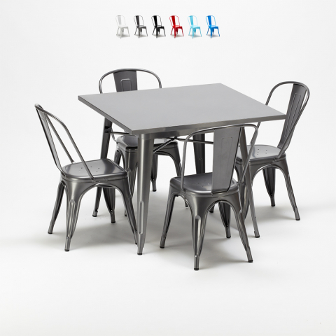 Zestaw 4 metalowe krzesła + 1 stół do baru lub pubów Flushing Promocja