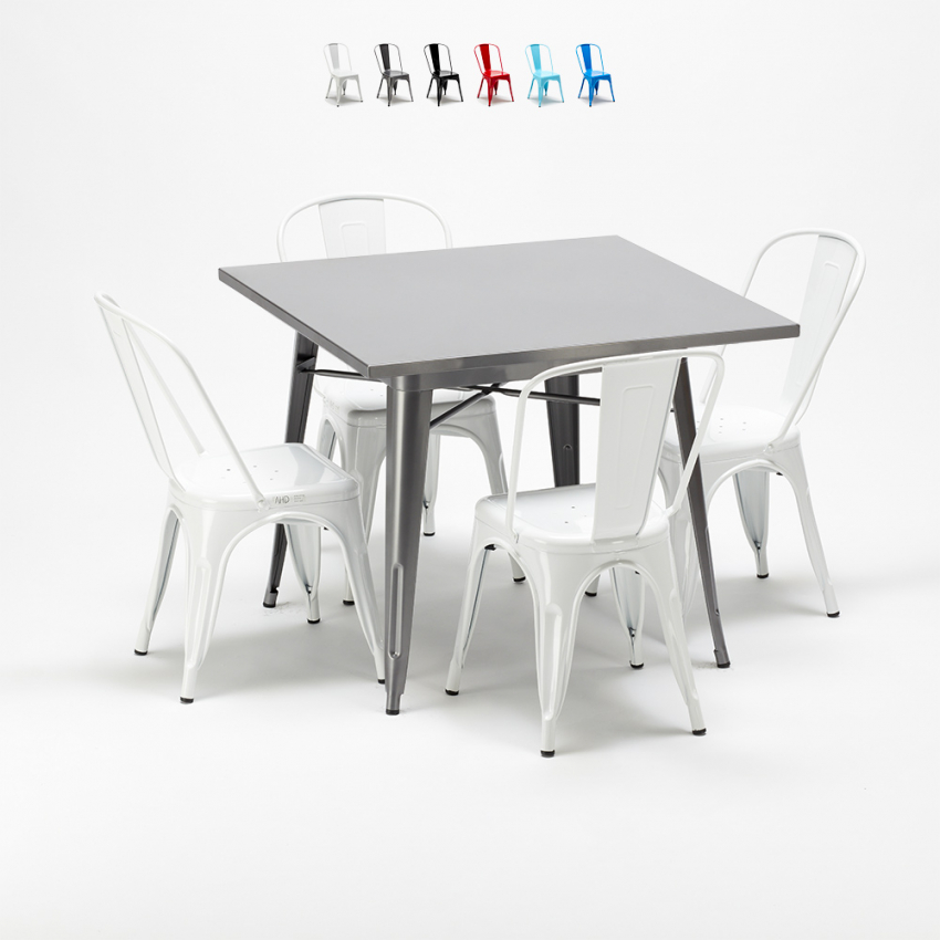 Zestaw 4 metalowe krzesła + 1 stół do baru lub pubów Flushing Stan Magazynowy Zestaw 4 metalowe krzesła + 1 stół do baru lub pubów Flushing Stan Magazynowy