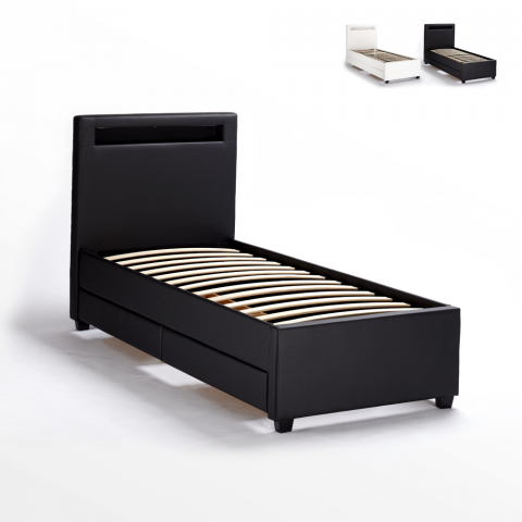 Jednoosbowe łóżko ze schowkami i światłami LED 80x190 cm Geneva Twin