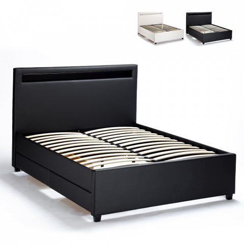 Dwusobowe łóżko ze schowkami i światłami LED 120x190 cm Geneva