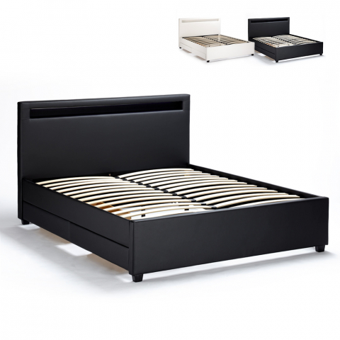 Dwusobowe łóżko ze schowkami i światłami LED 160x190 cm Geneva King