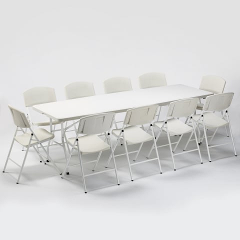 Zestaw mebeli ogrodwwych, stół prostokątny 240x76 i 10 składane krzesła Rushmore Promocja