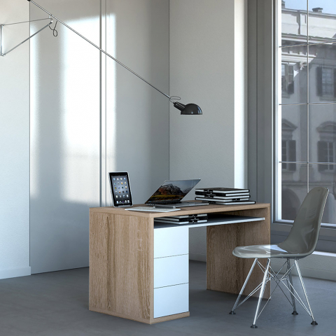 Drewniane biurko 110x60 cm z 3 szufaldami nowoczesny design Canberra