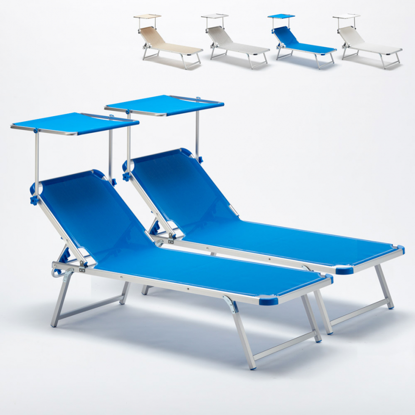 Zestaw 2 aluminiowych leżakow plażowych z daszkiem Neptune Stan Magazynowy Zestaw 2 aluminiowych leżakow plażowych z daszkiem Neptune Stan Magazynowy