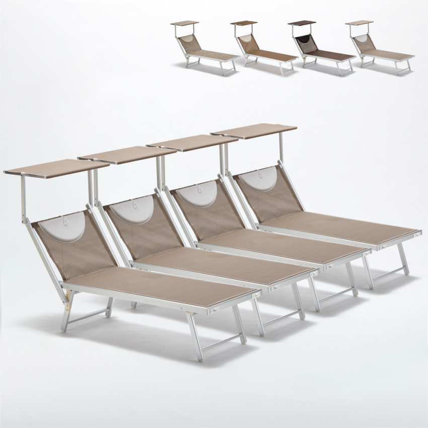 Zestaw 4 aluminiowe leżaki plażowe z daszkiem Santorini Limited Edition Model