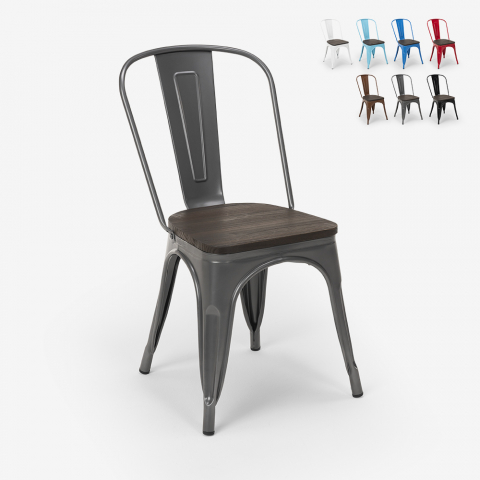 Krzesła kuchenne z drewnianym siedziskiem styl industrialny Steel Wood