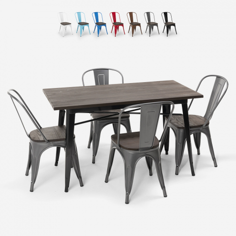 Zestaw mebli ogrodowych stół 120x60 cm z 4 krzesłami Tolix Industriale Ralph