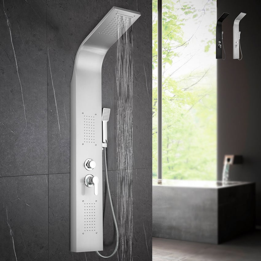 Panel prysznicowy ze stali nierdzewnej z hydromasażem i głowicą wodospadową Monticelli Rabaty Panel prysznicowy ze stali nierdzewnej z hydromasażem i głowicą wodospadową Monticelli Rabaty