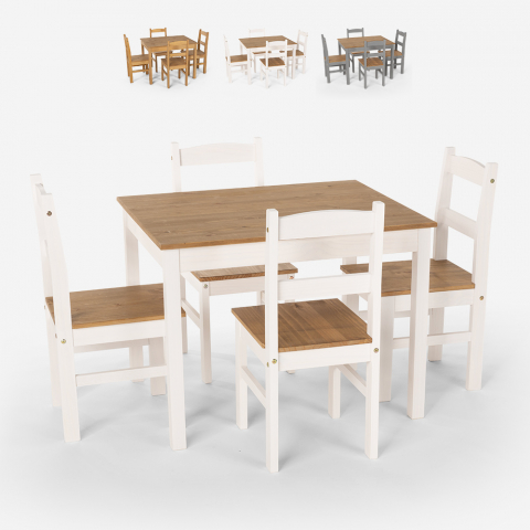 Drewniany zestaw do jadalni, stół 100x80 cm i 4 krzesła Rusticus Promocja