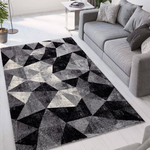 Szaro-czarny dywan z geometrycznym wzorem, krótki włos Milano GRI011 Promocja