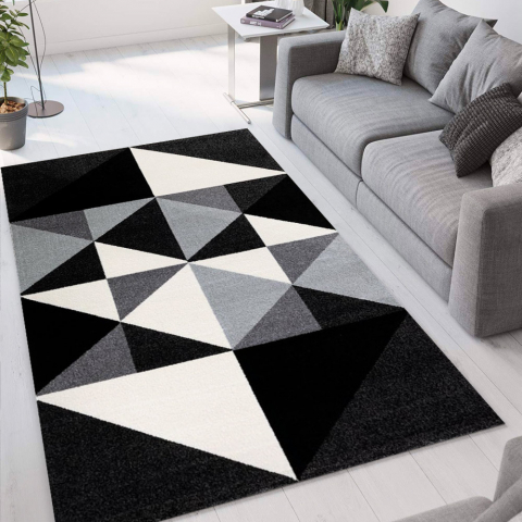 Szaro-czarny dywan z geometrycznym wzorem, krótki włos Milano GRI013