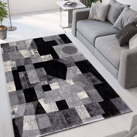 Szaro-czarny dywan z geometrycznym wzorem, krótki włos Milano GRI012