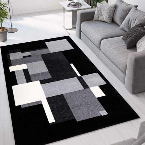 Szaro-czarny dywan z geometrycznym wzorem, krótki włos Milano GRI014