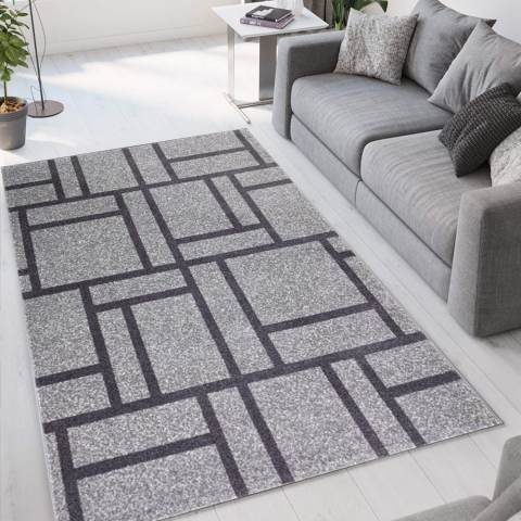 Szaro-czarny dywan z geometrycznym wzorem, krótki włos Milano GRI015