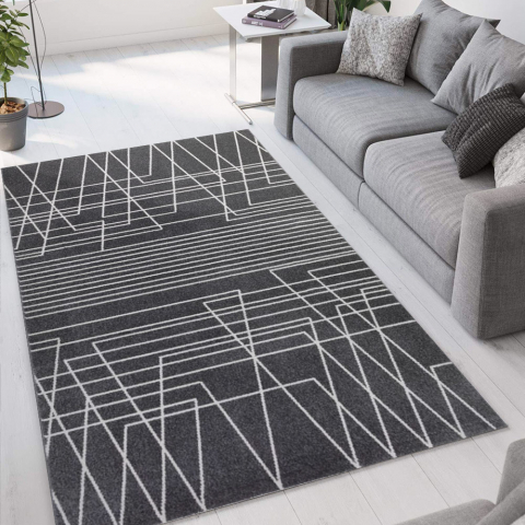 Szaro-czarny dywan z geometrycznym wzorem, krótki włos Milano GRI016