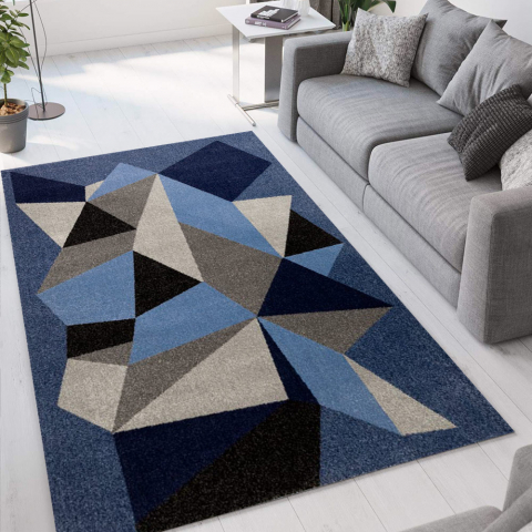 Szaro-niebieski dywan z geometrycznym wzorem, krótki włos Milano BLU016 Promocja