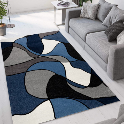Nowoczesny design dywan z geometrycznym wzorem pop art niebiesko-biały BLU015 Milano