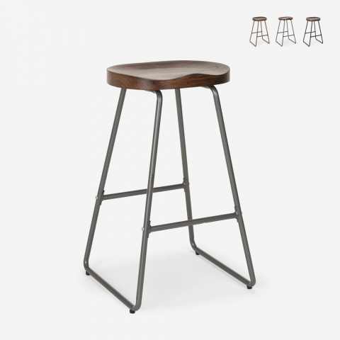 Stalowy stołek kuchenny lub barowy z drewnianym siedziskiem Carbon Promocja